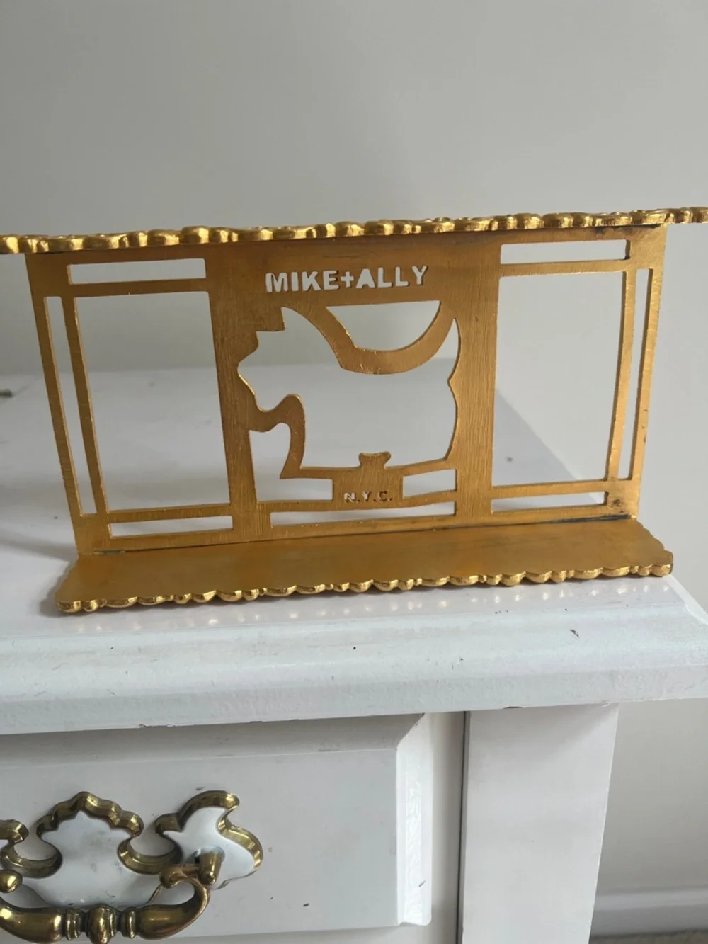 Vintage Mike + Ally NYC Gold Scottie Dog Letter Holder Vanity Napkin Tray Luxury
